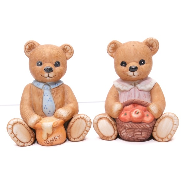 Homco Bears #1405 Set of 2 Honey and Apples - Picture 1 of 3